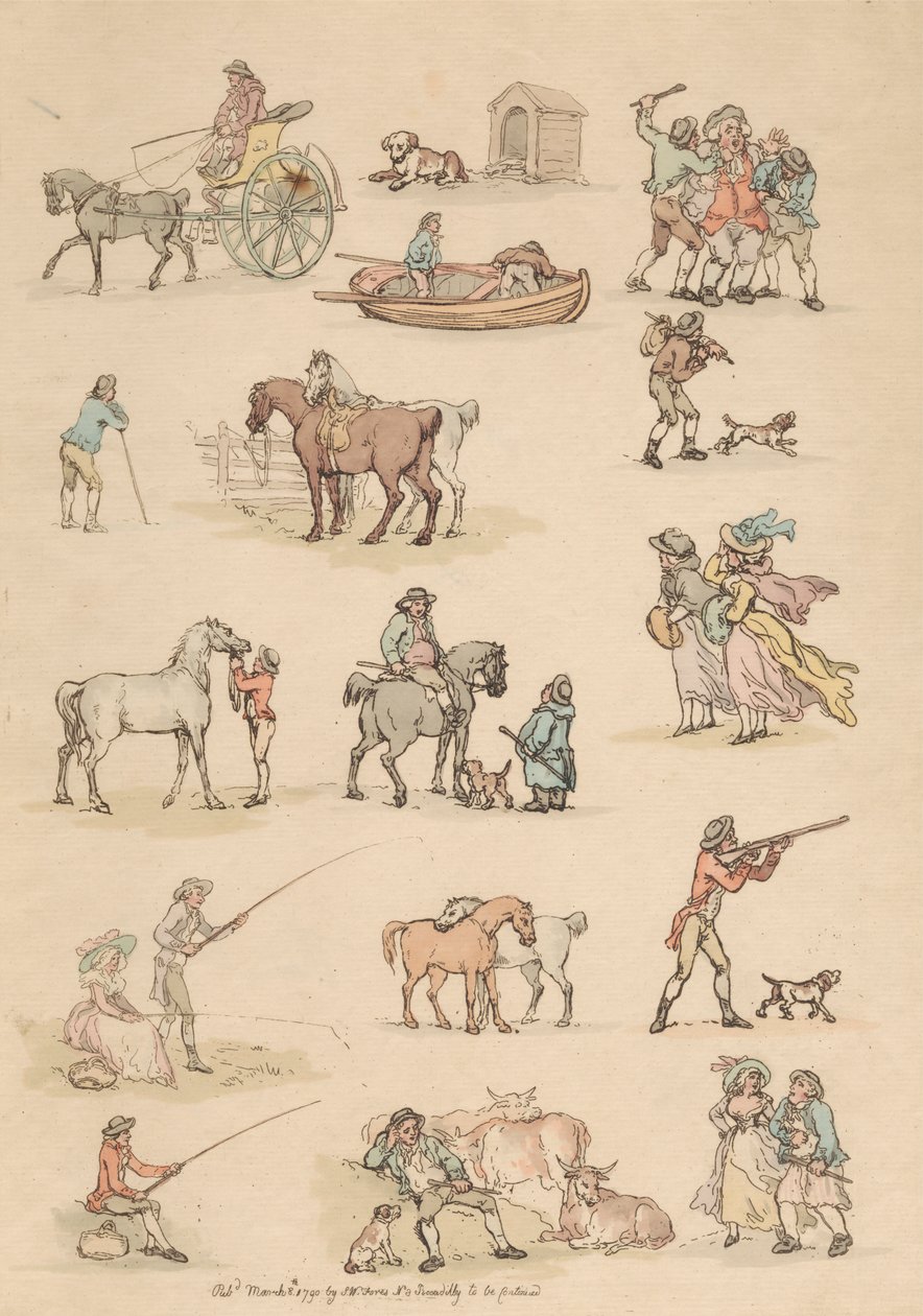 Sæt på seksten: Omrids af figurer og landskaber af Thomas Rowlandson