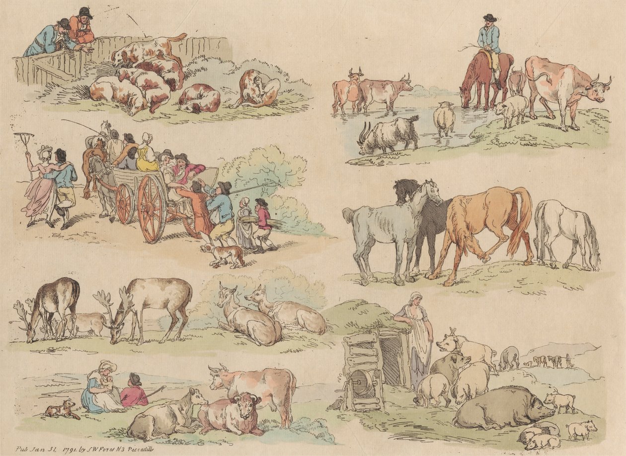 Sæt på seksten: Omrids af figurer og landskaber af Thomas Rowlandson