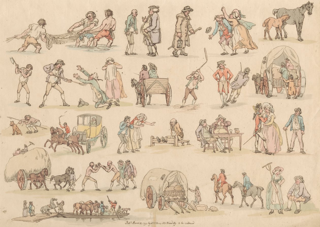 Sæt på seksten: Omrids af figurer og landskaber af Thomas Rowlandson