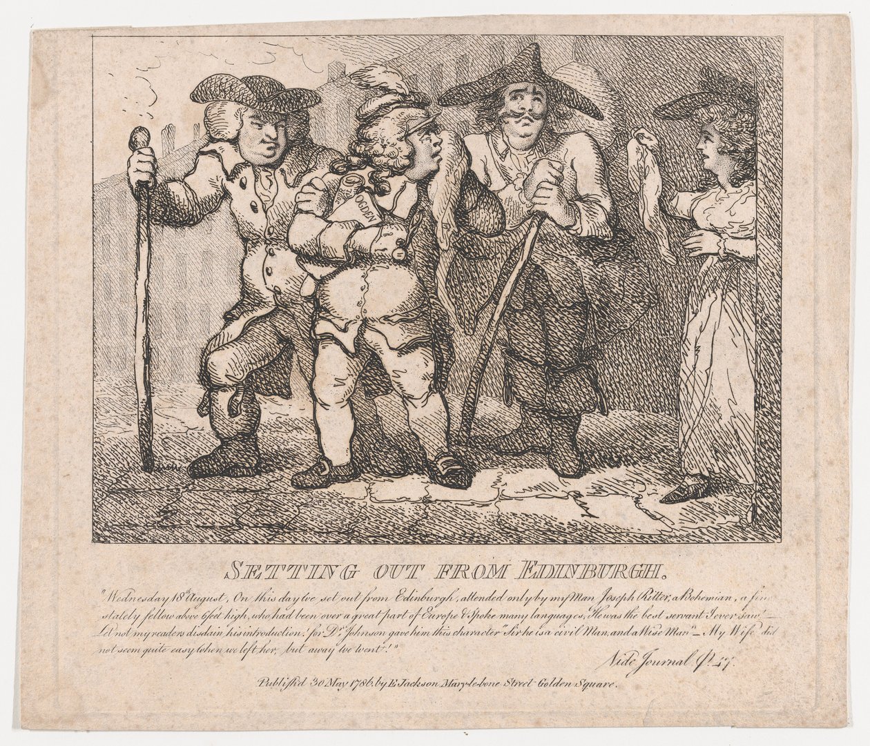 Begiver sig ud fra Edinburgh Picturesque Beauties of Boswell, Part the Second, maj..., 30. maj 1786. af Thomas Rowlandson