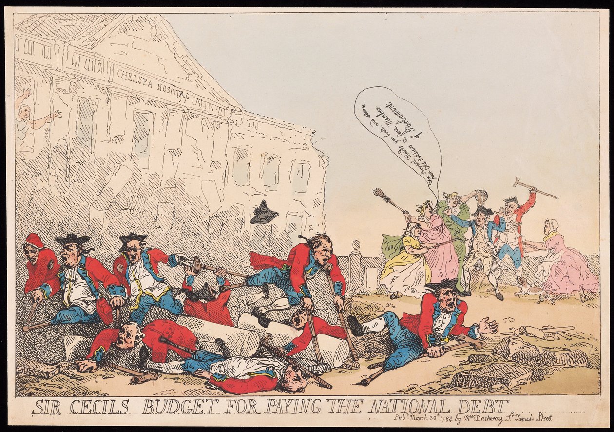 Sir Cecils budget for betaling af statsgælden, pub. 1784 (håndfarvet gravering) af Thomas Rowlandson