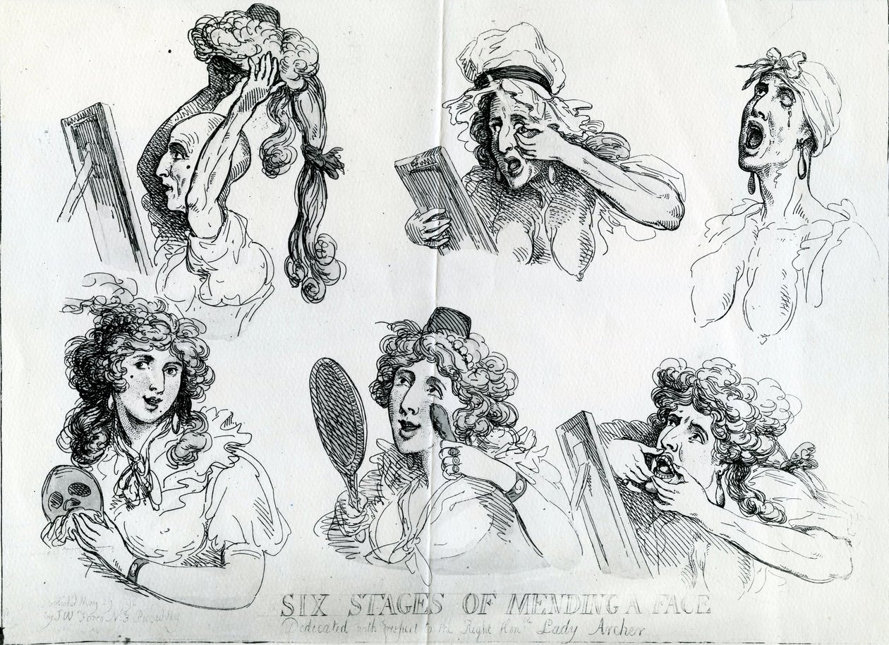 Seks stadier af at reparere et ansigt af Thomas Rowlandson