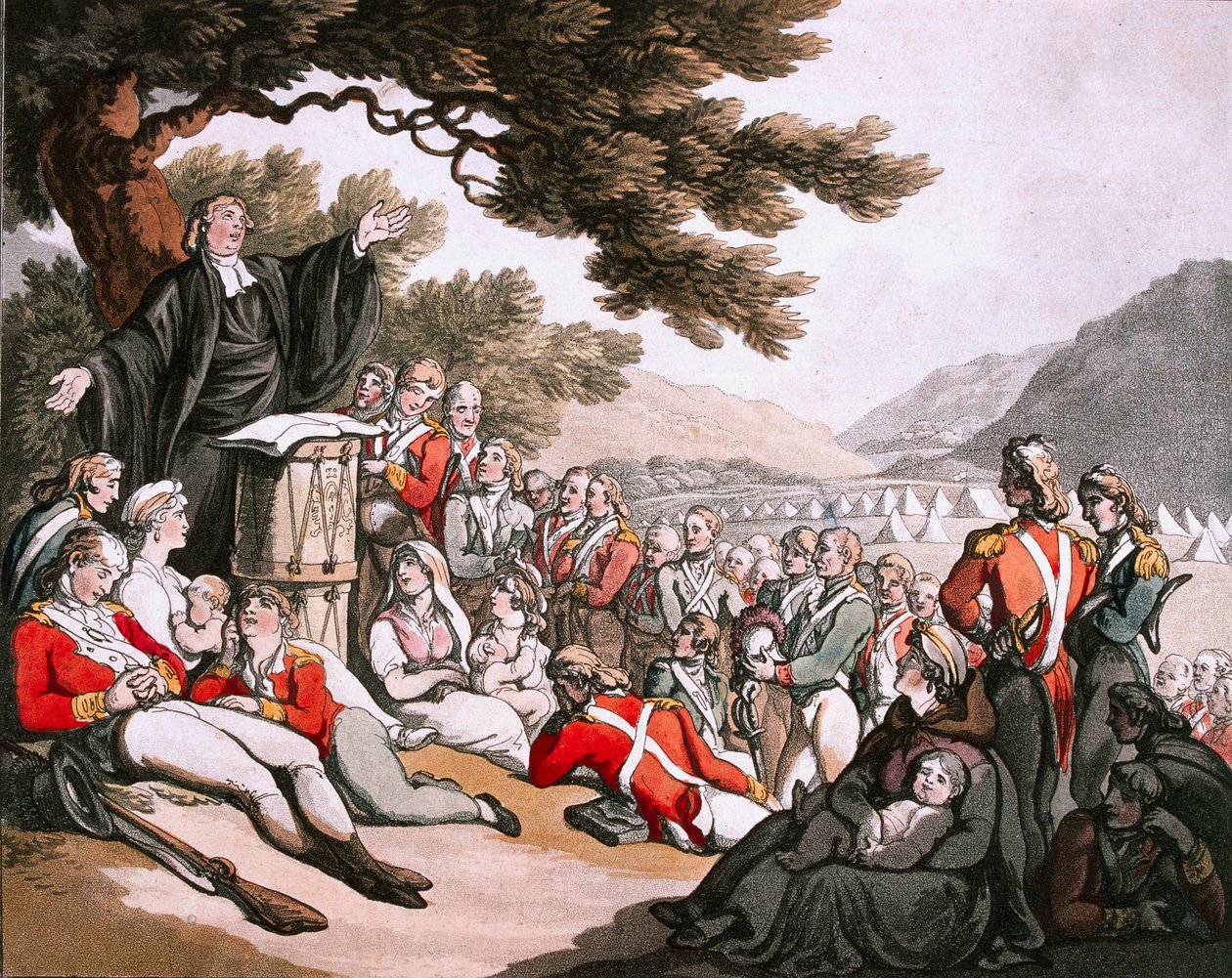Soldater, der deltager i gudstjeneste, 1798 ca af Thomas Rowlandson