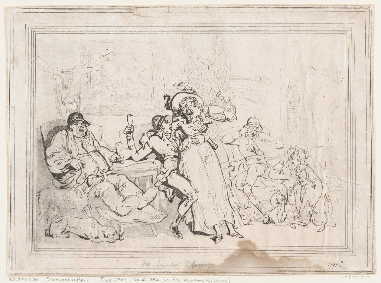 Sportsmandens Sal, eller Rævejægerne slapper af af Thomas Rowlandson