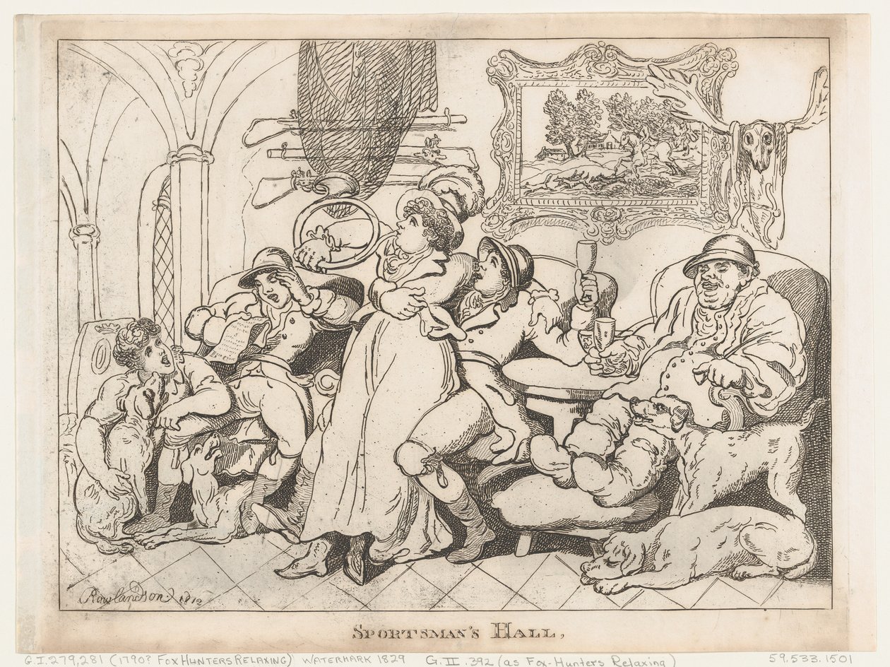 Sportsmandens Sal, eller Rævejægerne slapper af af Thomas Rowlandson
