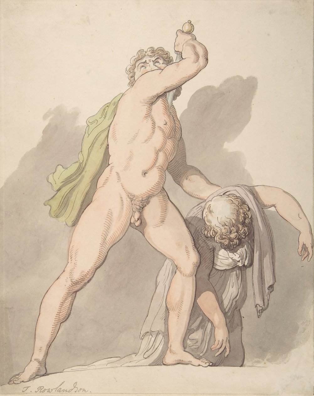 Stående nøgen mand støtter besvimende kvinde Ludovisi Gallien i Uffizierne, 1780-1827. af Thomas Rowlandson