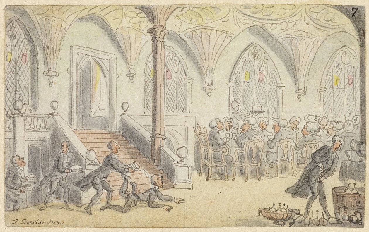 Undersøgelse for Dr. Syntax Underholdt på College af Thomas Rowlandson