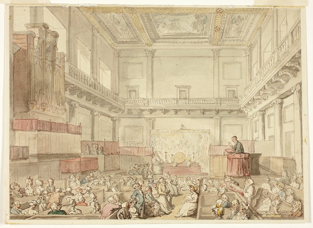 Studie for Royal Chapel, Whitehall, fra Microcosm of London af Thomas Rowlandson