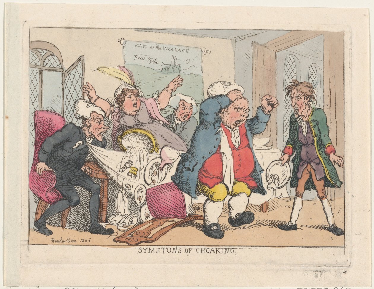 Symptomer på kvælning, 1806 pub. 25. august 1808., 1806 pub. 25. august 1808. af Thomas Rowlandson