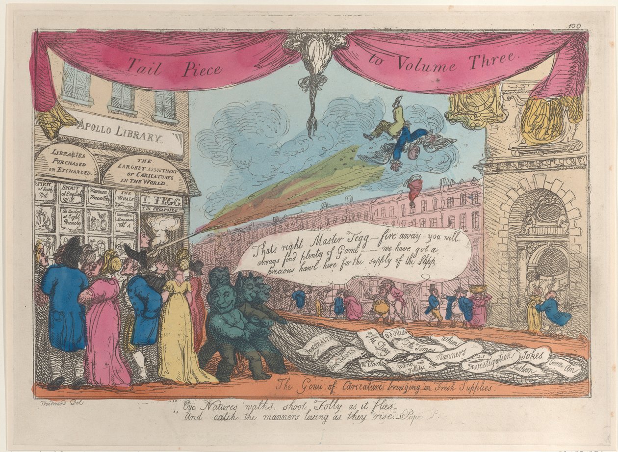 Halestykke til bind tre: The Genii of Caricature Bringing in Fresh Supplies, 1808-21., 1808-21. af Thomas Rowlandson