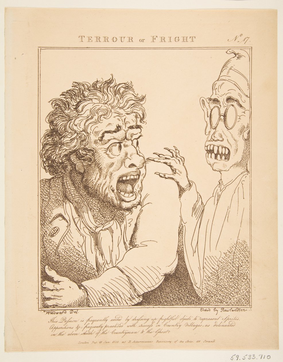 Rædsel eller forskrækkelse Le Brun Travested, eller karikaturer af lidenskaberne, 21. januar 1800. af Thomas Rowlandson