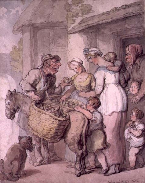 Apple-sælgeren: Bage og kogning af æbler af Thomas Rowlandson