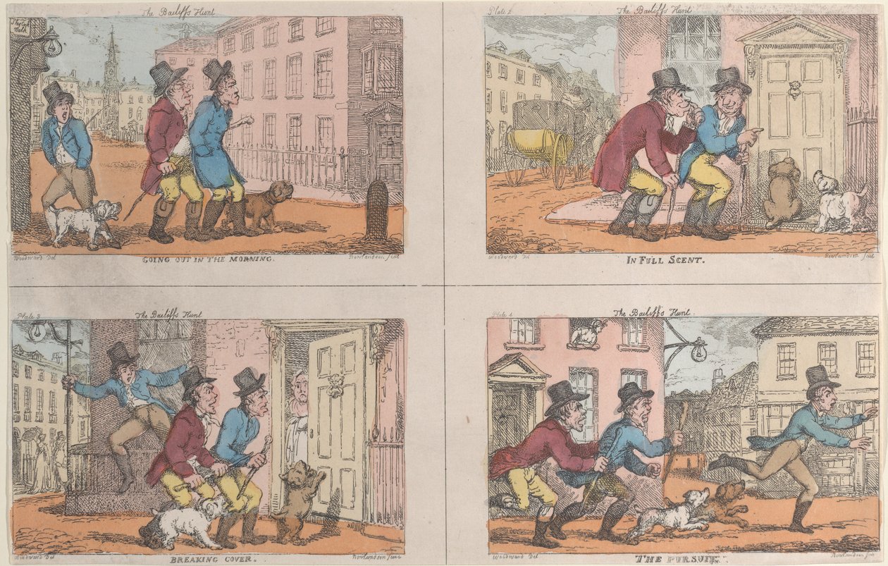 Fogedens jagt: Gå ud om morgenen, i fuld duft, bryde dækningen og forfølgelsen..., 1809. af Thomas Rowlandson