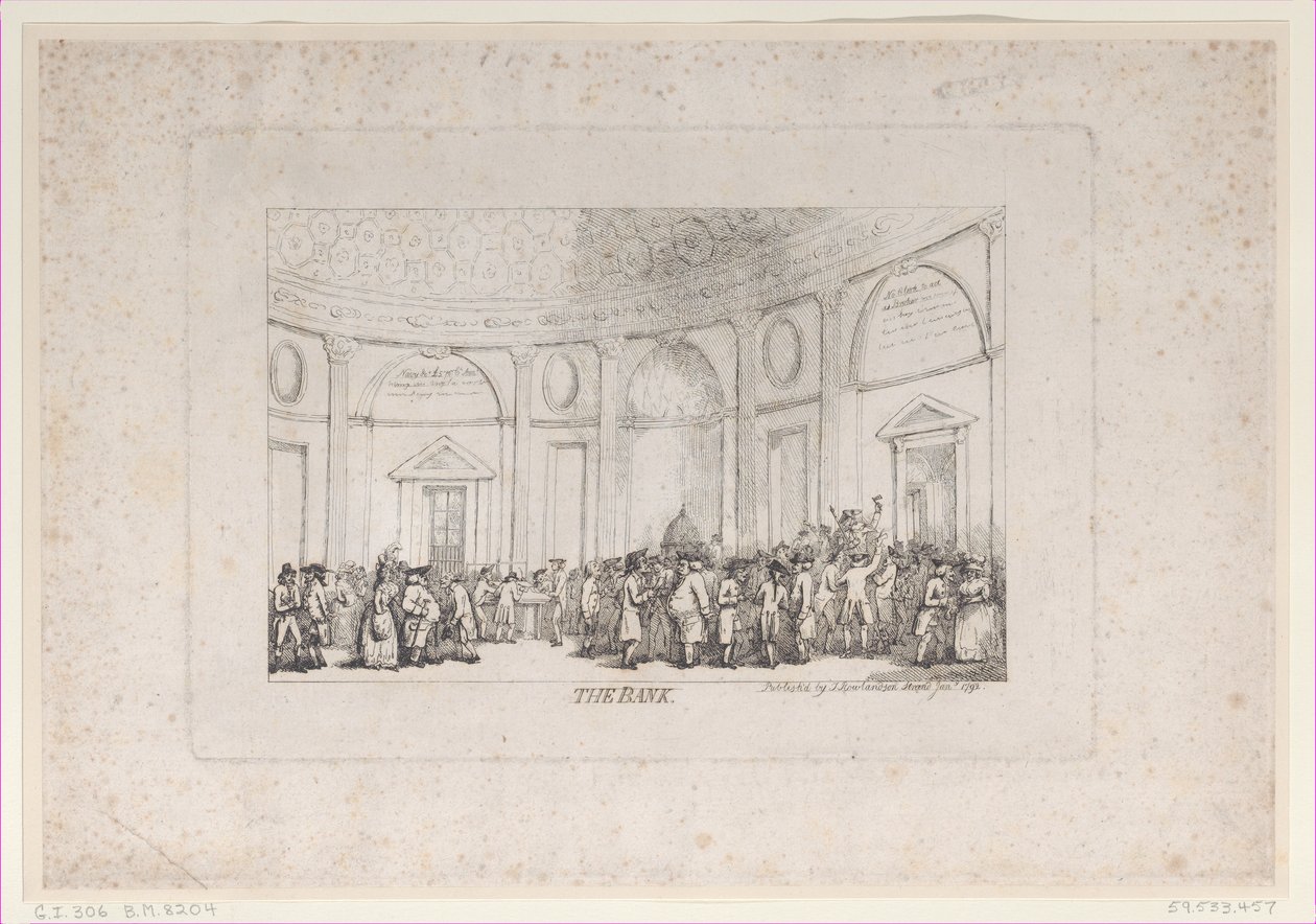 Banken, januar 1792 genudgivet., januar 1792 genudstedt. af Thomas Rowlandson