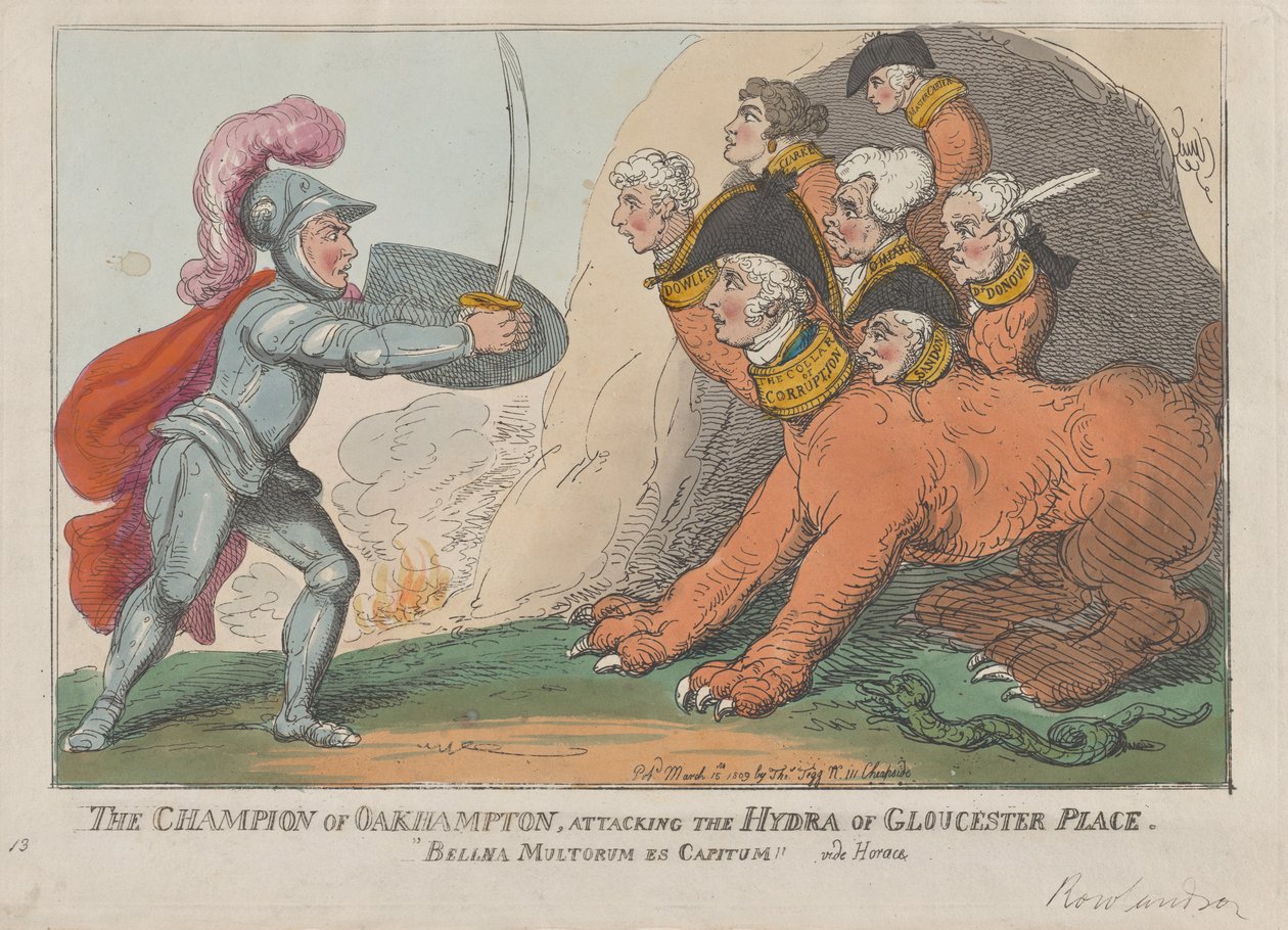 The Champion of Oakhampton, Attacking the Hydra of Gloucester Place, 15. marts 1809., 15. marts 1809 af Thomas Rowlandson
