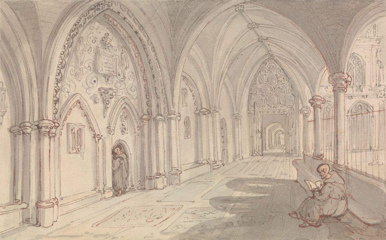 Et klosters klostergang af Thomas Rowlandson