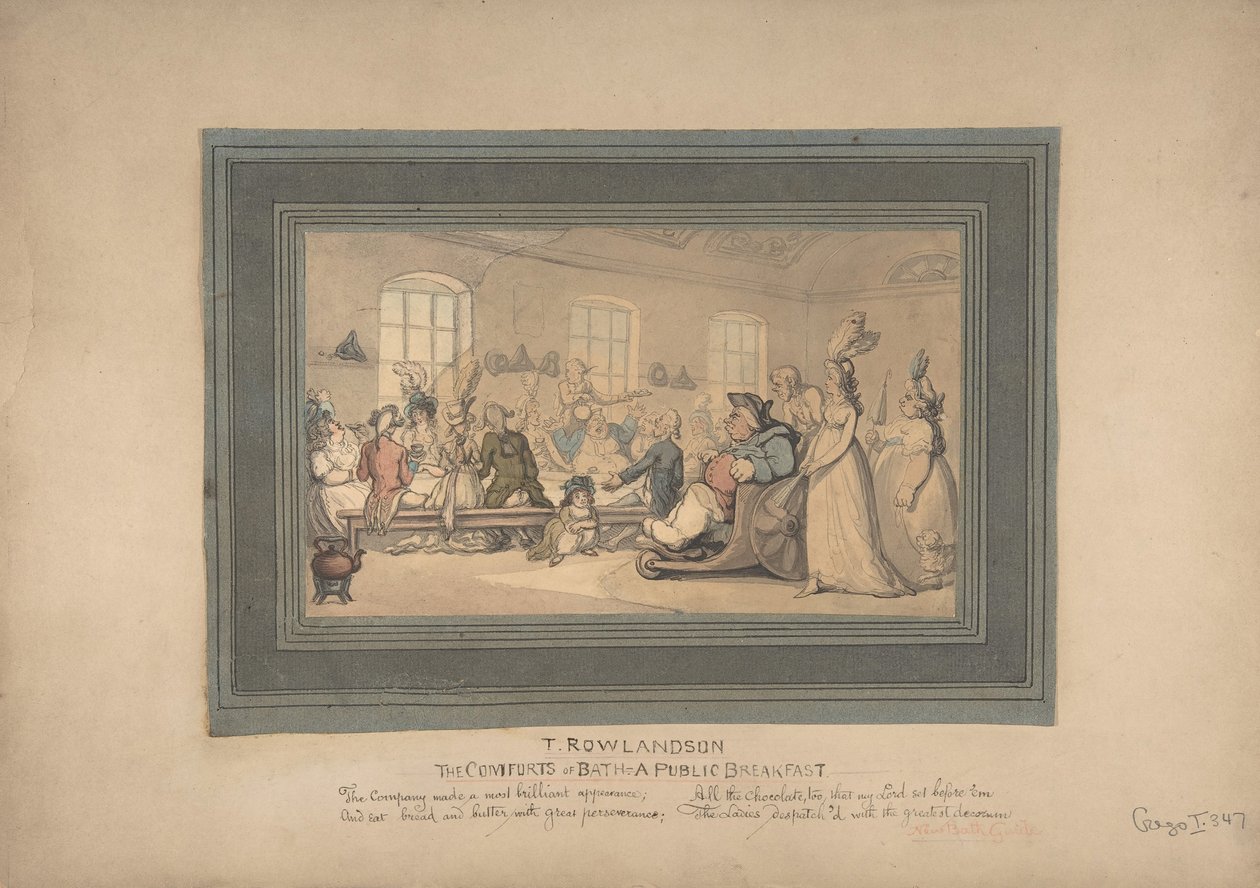 Bekvemmelighederne ved bad og offentlig morgenmad, 1780-1827. af Thomas Rowlandson