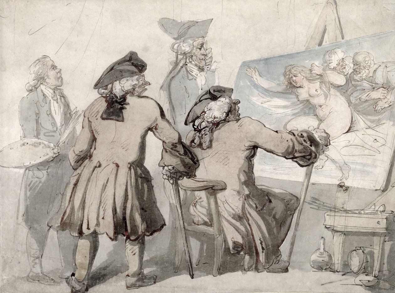 The Connoisseurs, ca. 1790 (pen, blæk og akvarel over grafit på monteret vævet papir) af Thomas Rowlandson