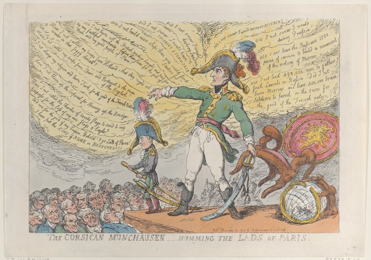 The Corsican Munchausen - Humming the Lads of Paris, 4. december 1813., 4. december 1813. af Thomas Rowlandson