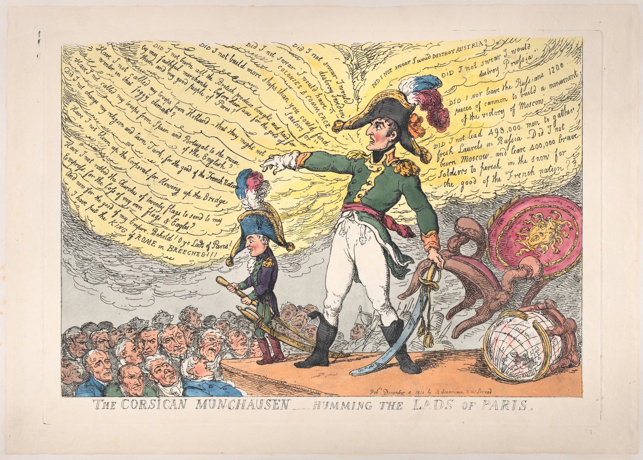 The Corsican Munchausen - Humming the Lads of Paris, 4. december 1813., 4. december 1813. af Thomas Rowlandson