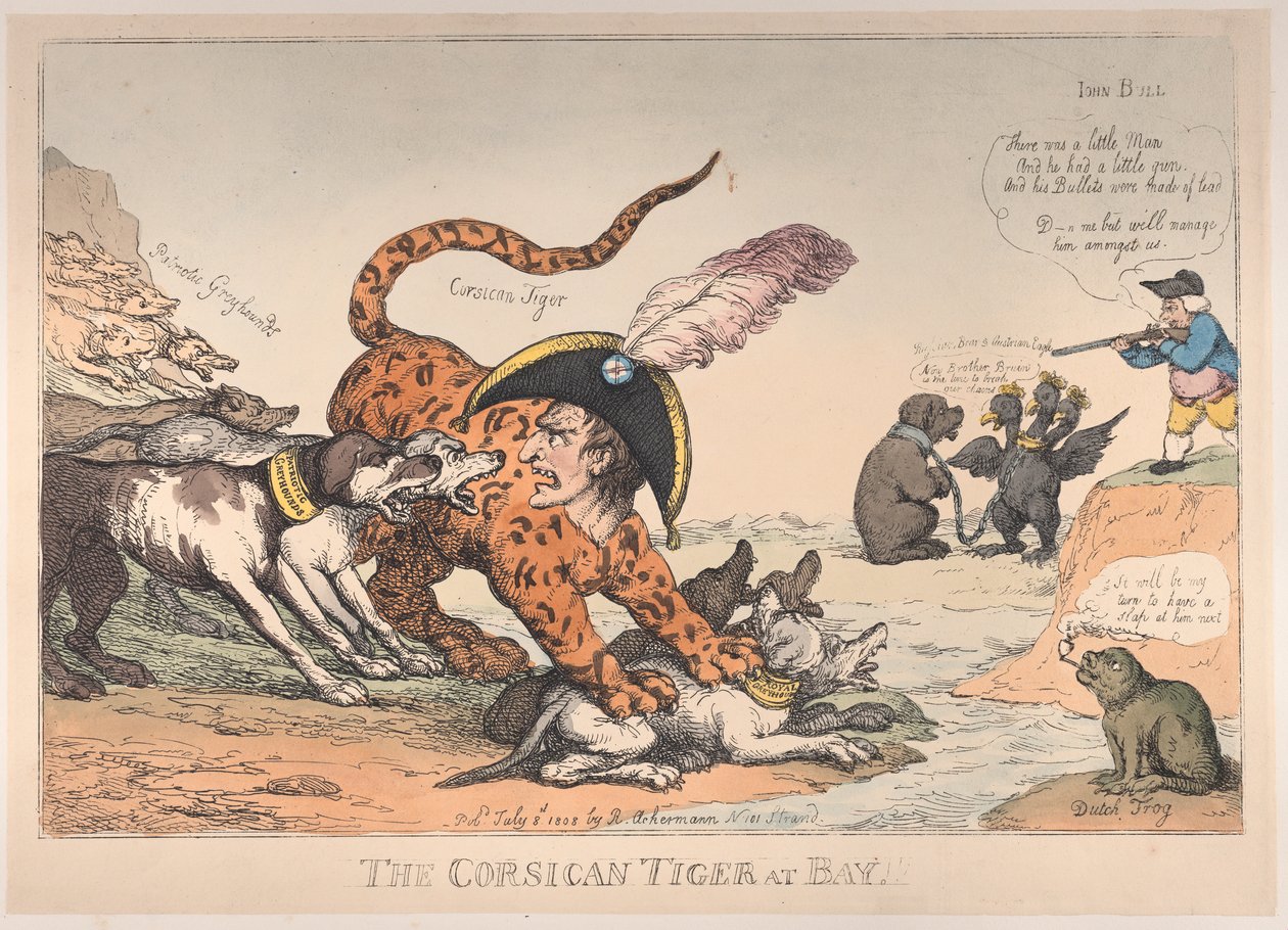 Den korsikanske tiger ved bugten!, 8. juli 1808., 8. juli 1808. af Thomas Rowlandson