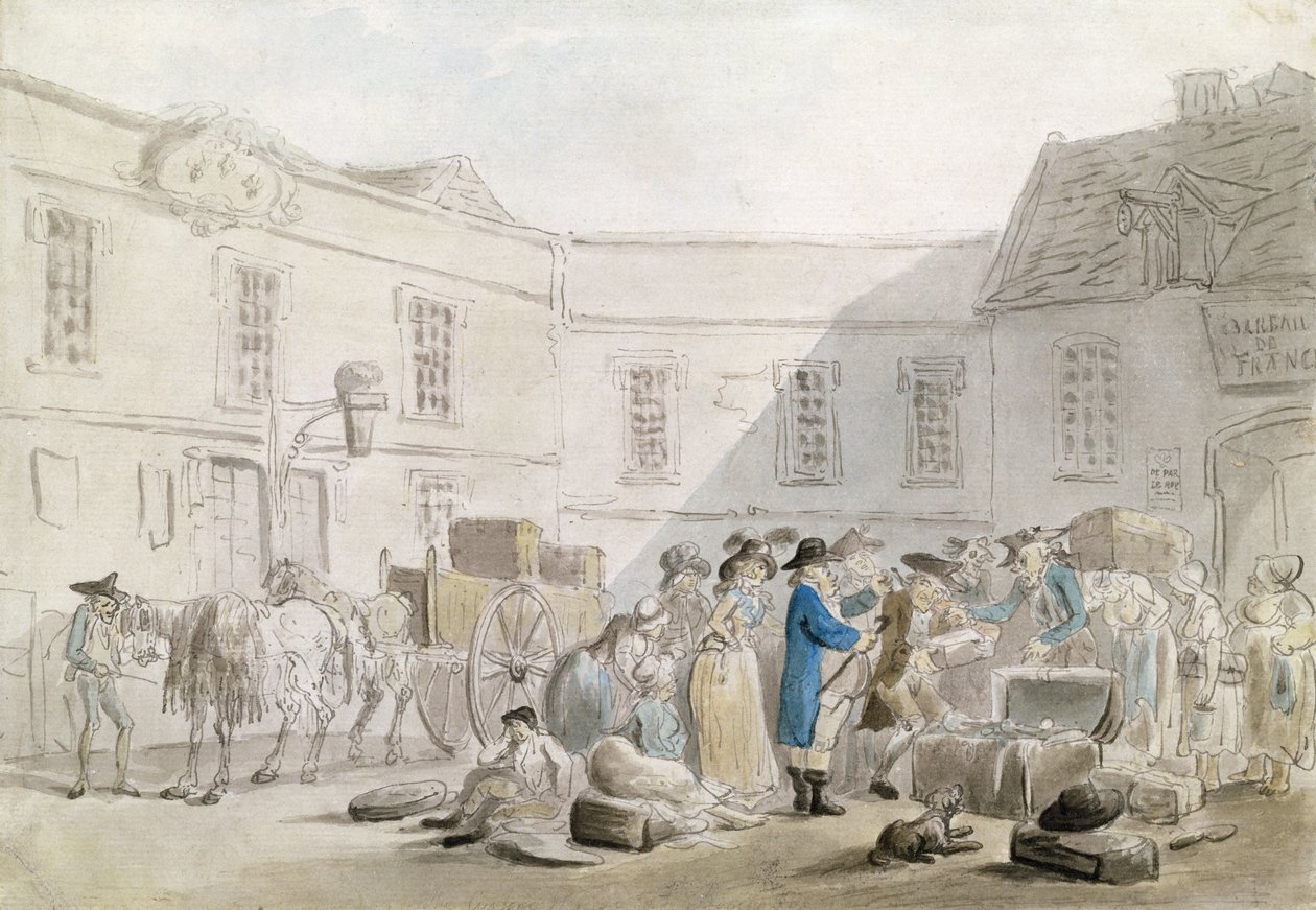 Toldhuset i Boulogne (wc med pen og gråt blæk over blyant på papir) af Thomas Rowlandson
