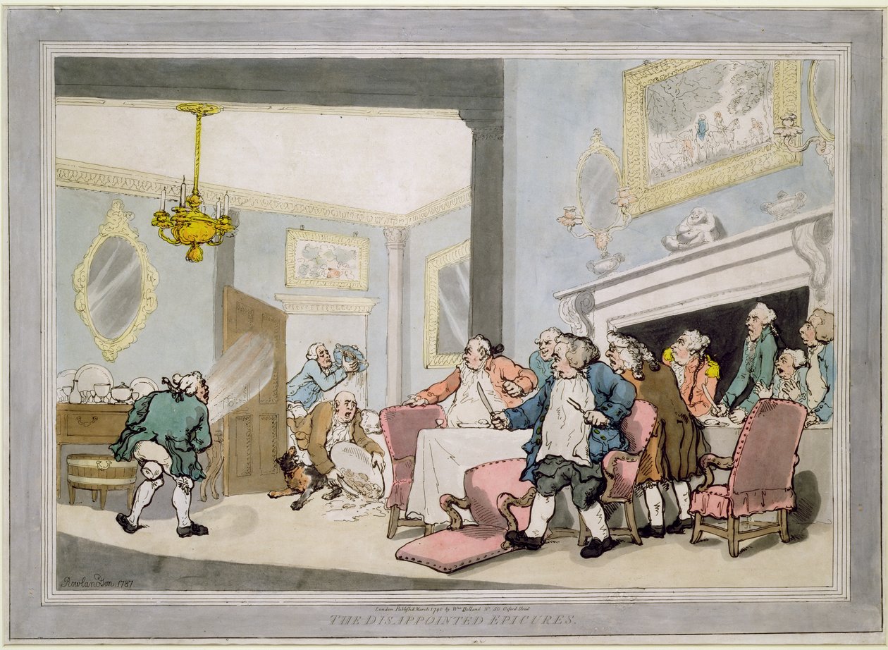 The Disappointed Epicures, udgivet af William Holland, 1790 (farvet radering) af Thomas Rowlandson