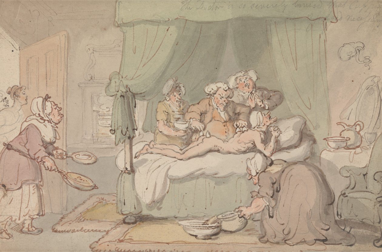 »Lægen har så alvorlige blå mærker, at det anses for nødvendigt at anvende koppeterapi« af Thomas Rowlandson