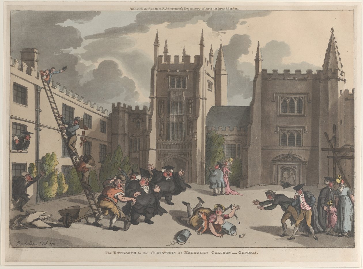 Indgangen til Cloisters at Magdalen College, Oxford, 31. oktober 1811., 31. oktober 1811. af Thomas Rowlandson