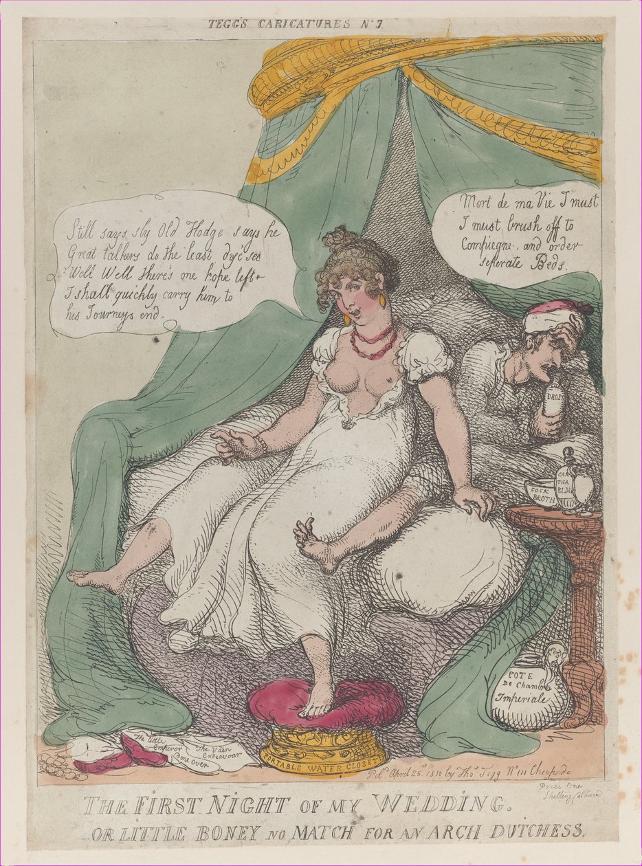 The First Night of My Wedding, or Little Boney No Match For an Arch Dutchess, Ap..., 25. april 1810. af Thomas Rowlandson