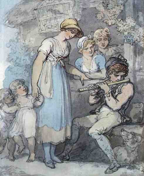 Fløjtespilleren (pen, akvarel og blyant på papir) af Thomas Rowlandson