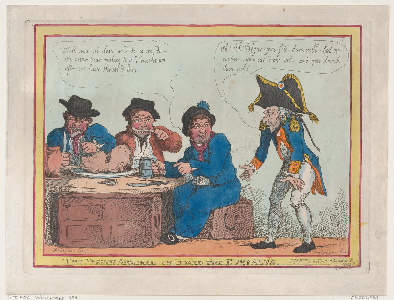 Den franske admiral om bord på Euryalus, 11. december 1803., 11. december 1803. af Thomas Rowlandson