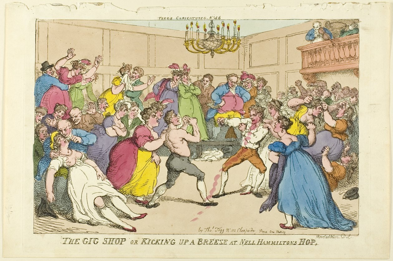 The Gig Shop eller Kicking up a Breeze på Nell Hammiltons Hop af Thomas Rowlandson