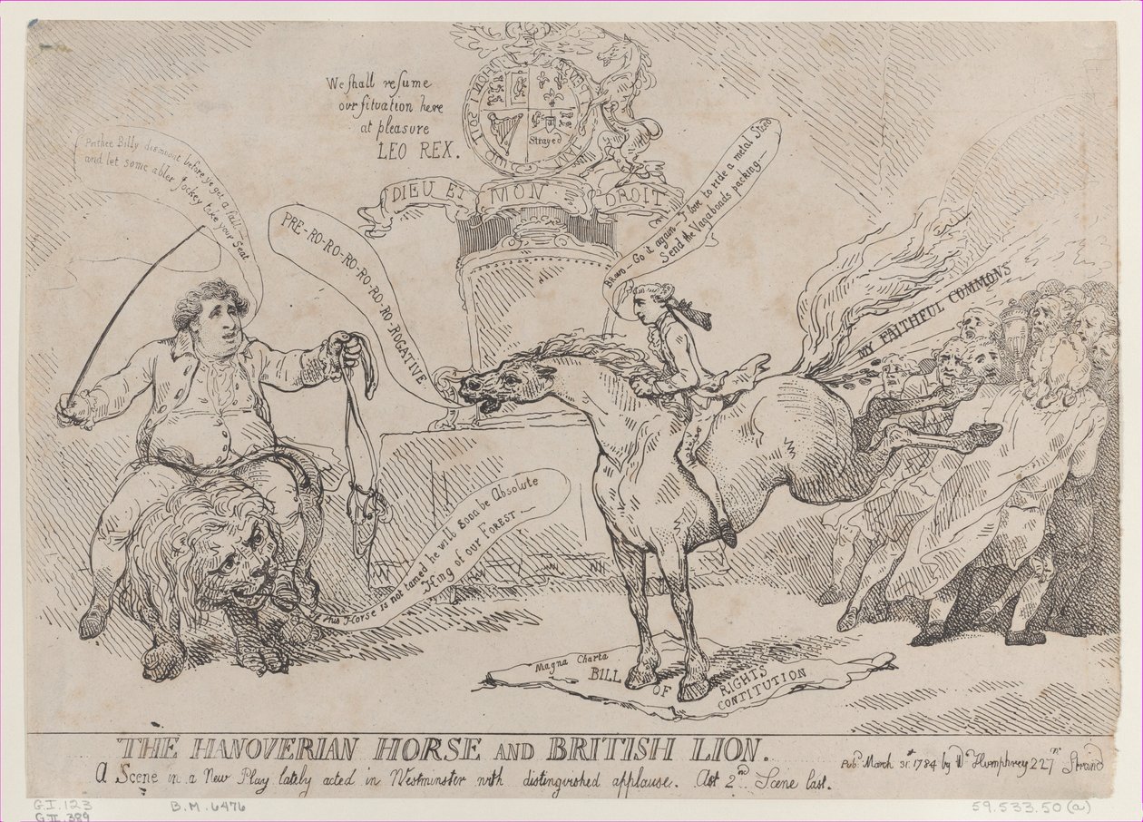 Hannoveranerhesten og den britiske løve, 31. marts 1784., 31. marts 1784. af Thomas Rowlandson