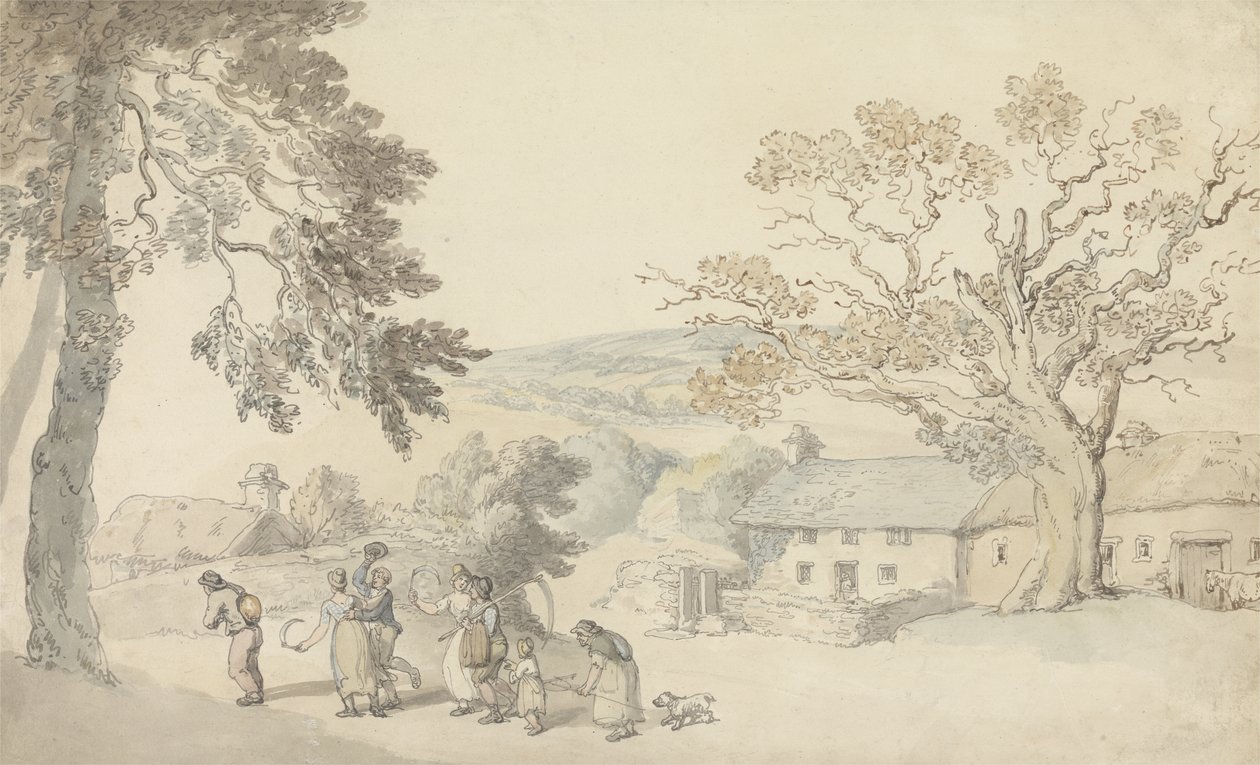 Høstmaskinerne (pen & blæk og w/c over blyant på papir) af Thomas Rowlandson