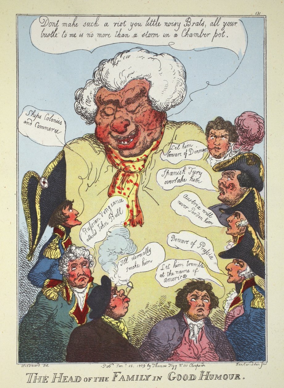 Familiens overhoved i godt humør, pub. Thomas Tegg, 15. januar 1809 (håndfarvet gravering) af Thomas Rowlandson