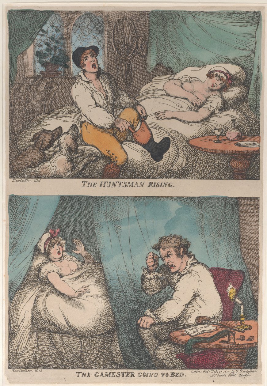 The Huntsman Rising, The Gamester Going to Bed, [31. juli 1809],..., [31. juli 1809], genudgivet 1811. af Thomas Rowlandson