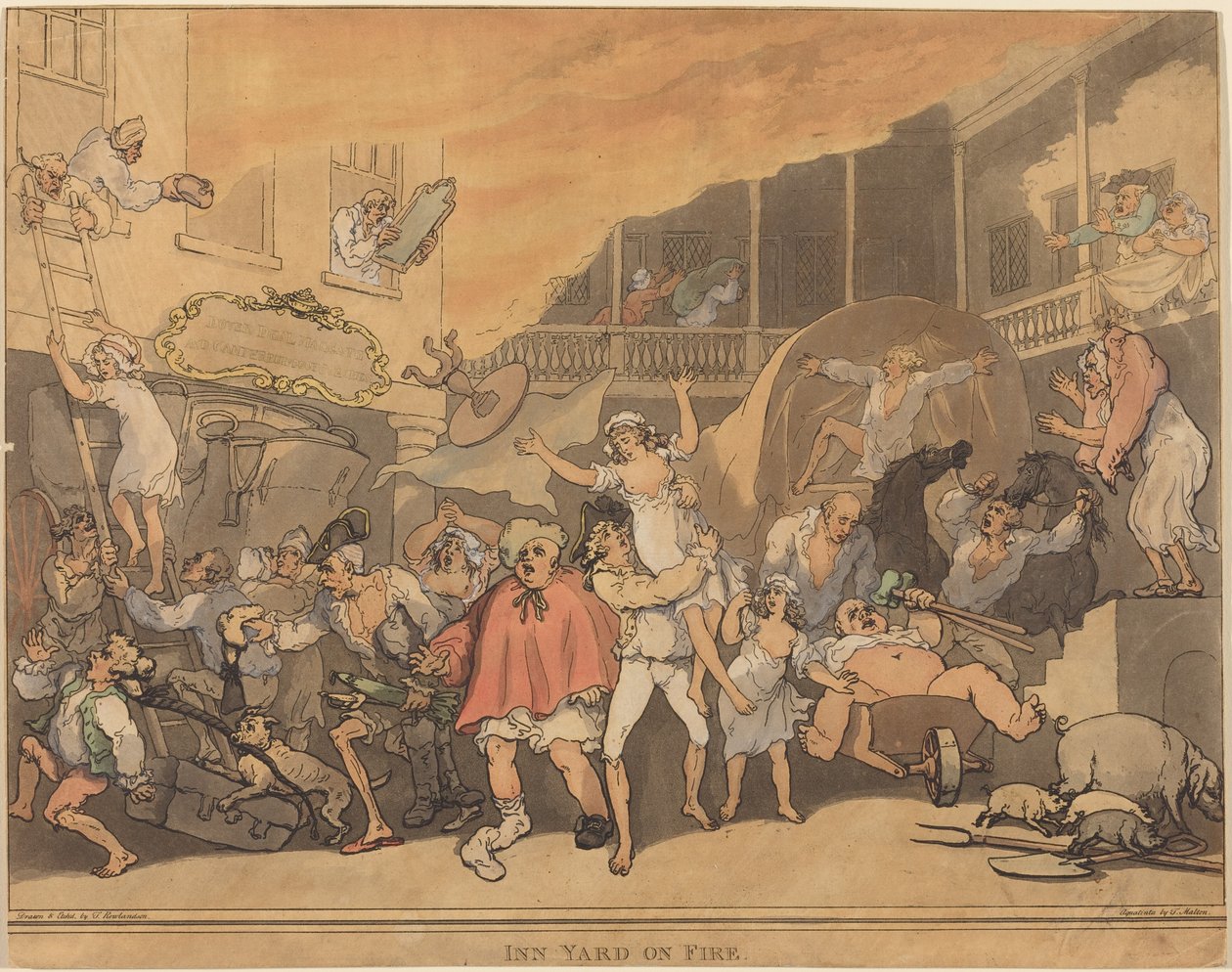 Gårdspladsen står i brand af Thomas Rowlandson