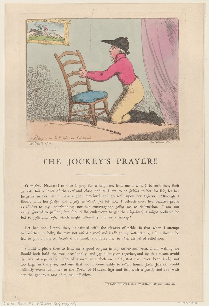Jockeyens bøn!!, 10. august 1801., 10. august 1801. af Thomas Rowlandson