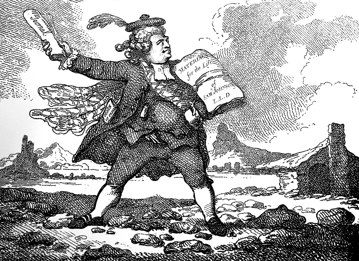 Journalisten med udsigt over Auchinleck eller The Land of Stones, c 1786. af Thomas Rowlandson
