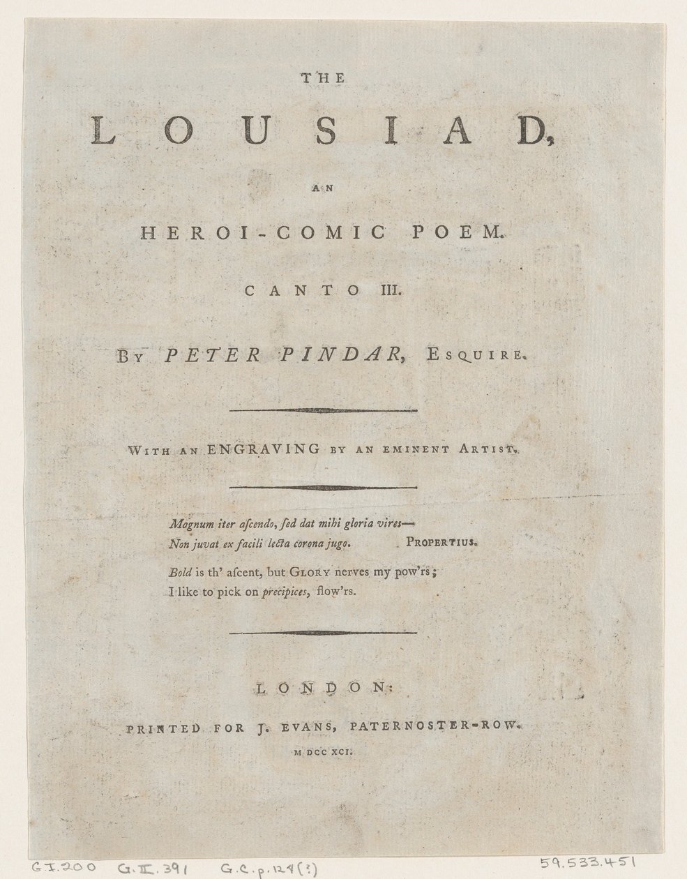 Lousiaden af Peter Pindar, Frontispice, 1787., 1787. af Thomas Rowlandson