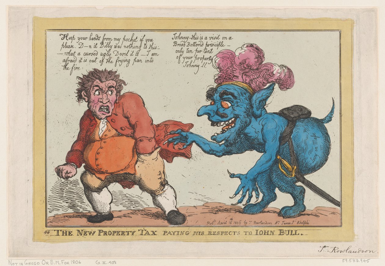 Den nye ejendomsskat betaler hans respekt til John Bull, 16. april 1806., 16. april 1806. af Thomas Rowlandson