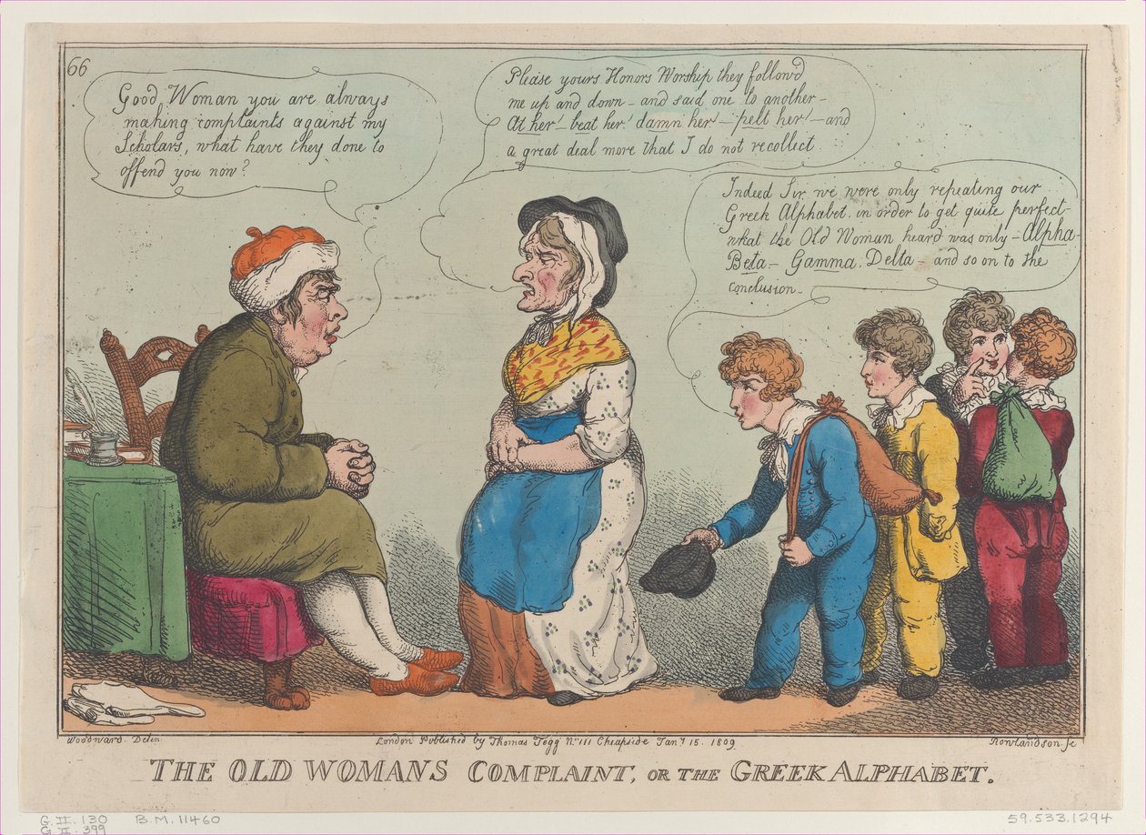 The Old Womans Complaint, eller det græske alfabet, 15. januar 1809., 15. januar 1809. af Thomas Rowlandson