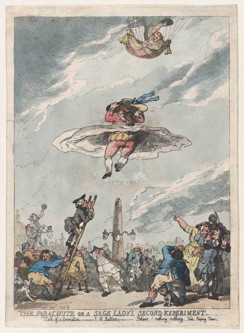 Faldskærmen eller en vismand dames andet eksperiment, september 1785., september 1785. af Thomas Rowlandson