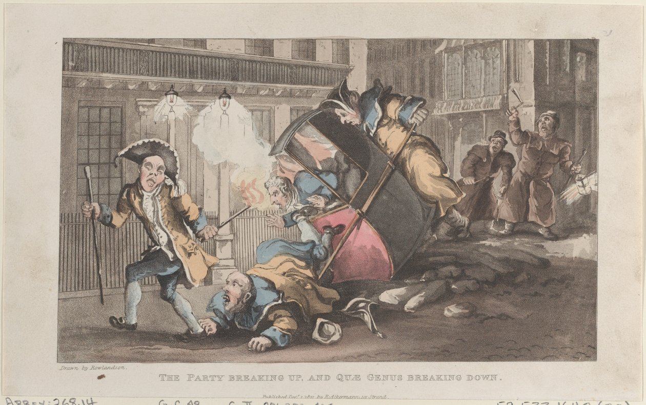 The Party Breaking Up, og Quae Genus Breaking Down, fra The History of John..., 1. december 1821. af Thomas Rowlandson