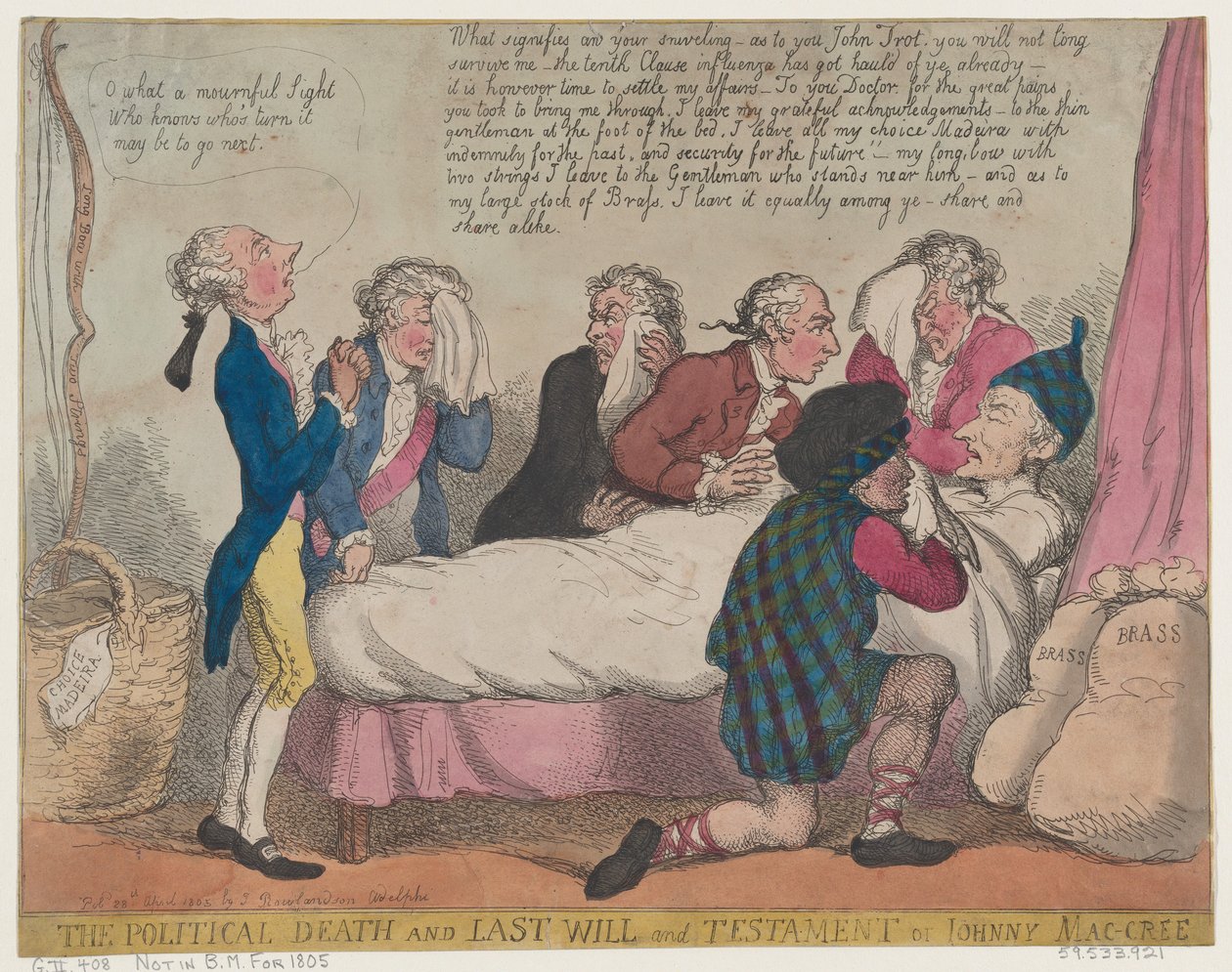 Johnny Mac-Crees politiske død og sidste vilje og testamente, 28. april 1805., 28. april 1805. af Thomas Rowlandson