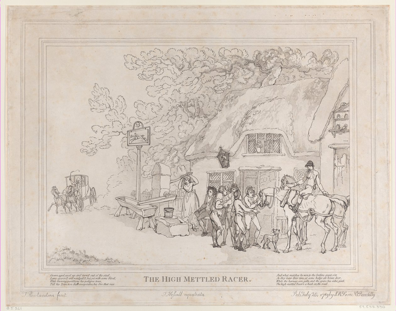 Posthesten fra The Life of a Racehorse, eller The High-Mettled Racer, 20. juli..., 20. juli, 1789 af Thomas Rowlandson