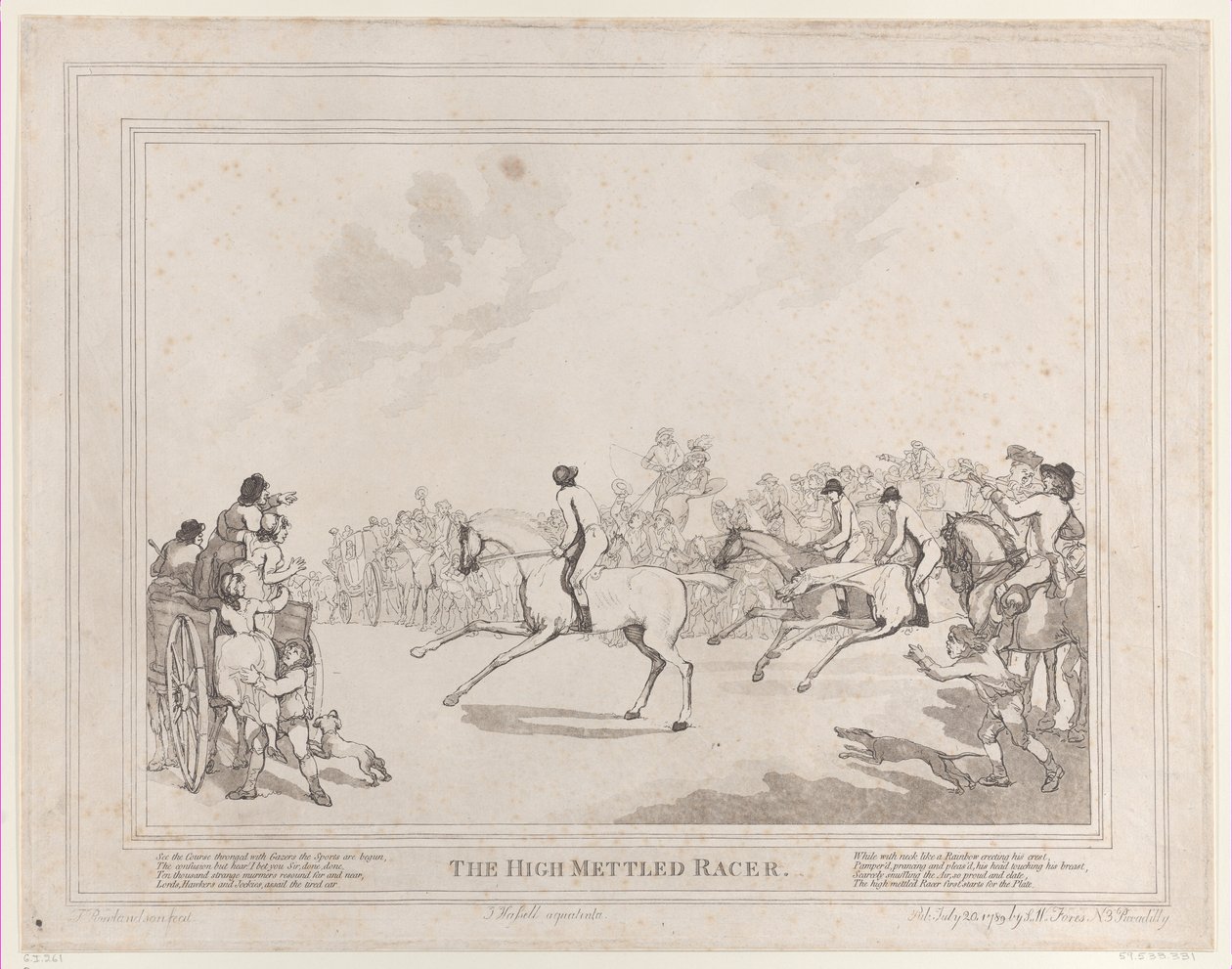 Væddeløbshesten fra The Life of a Racehorse, eller The High-Mettled Racer, 20. juli..., 20. juli, 1789 af Thomas Rowlandson