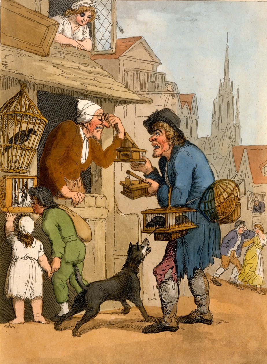 The Rat Trap Seller fra Cries of London, 1799 (håndkoloreret akvatint) af Thomas Rowlandson