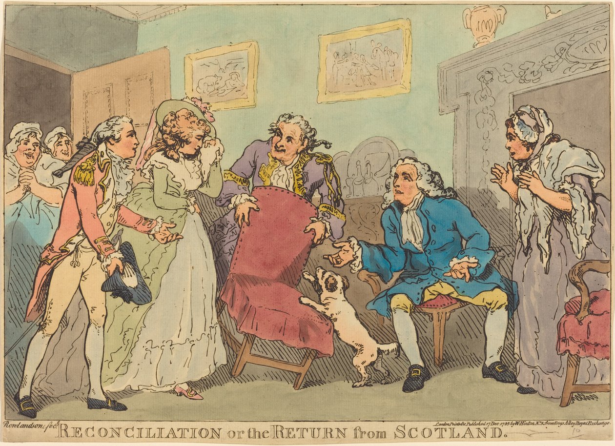 Forsoningen eller tilbagevenden fra Skotland af Thomas Rowlandson